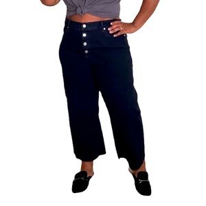 LOFT High Rise Jeans Button Fly Raw Hem Cropped Wide Leg NEW